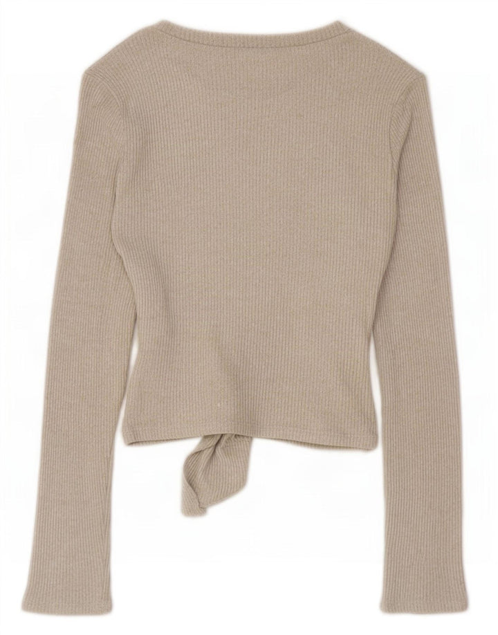 Top Zara da donna con allacciatura sul davanti a maniche lunghe UK 10 piccolo in viscosa beige