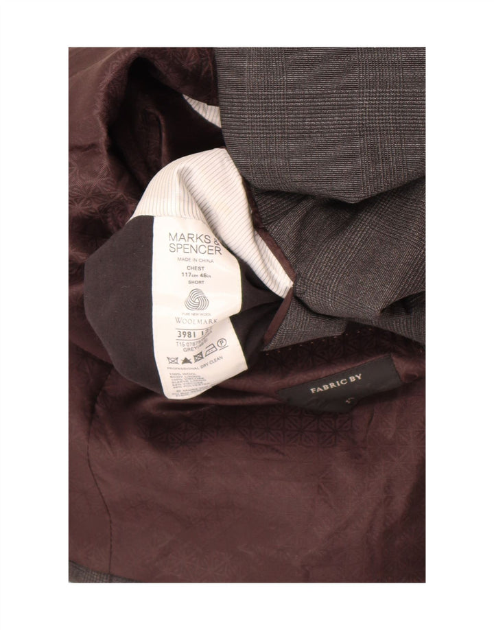 Giacca blazer a 2 bottoni da uomo Marks & Spencer UK 46 XL lana a quadri grigia