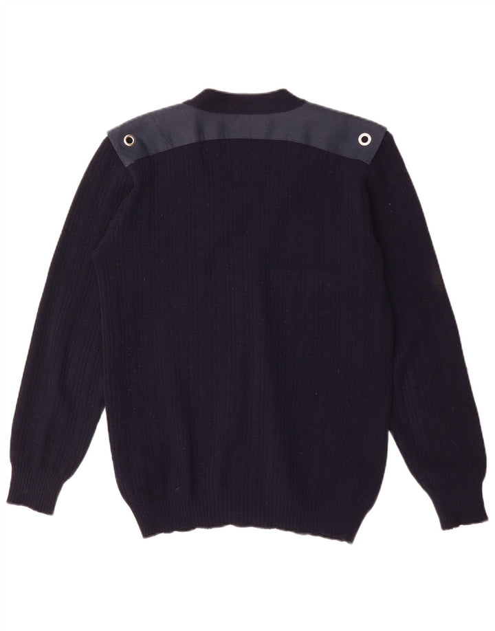 Maglione cardigan da uomo vintage in lana color block medio blu navy