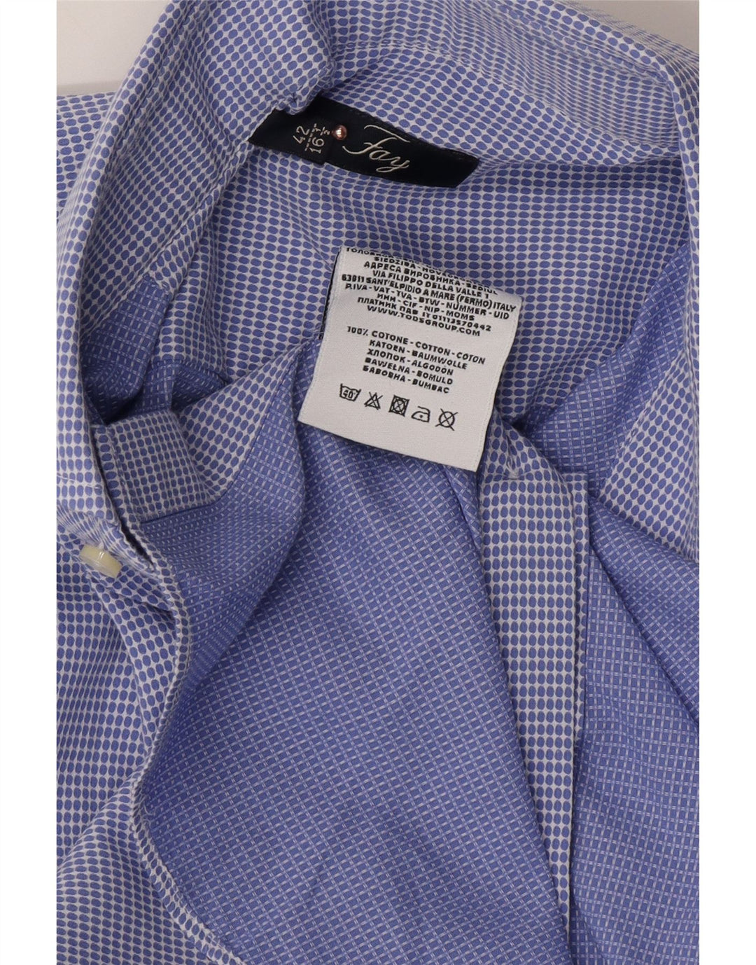 Camicia da uomo FAY taglia 42 16 1/2 grande cotone maculato blu