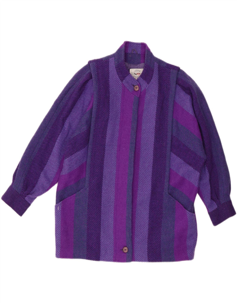 AVOCA Womens Overcoat UK 16 Large Purple Striped New Wool Vintage Avoca and Second-Hand Avoca from Messina Hembry 