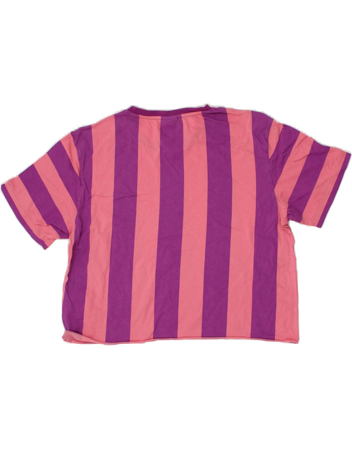 PUMA Womens Crop T-Shirt Top UK 14 Medium Pink Striped Vintage Puma and Second-Hand Puma from Messina Hembry 