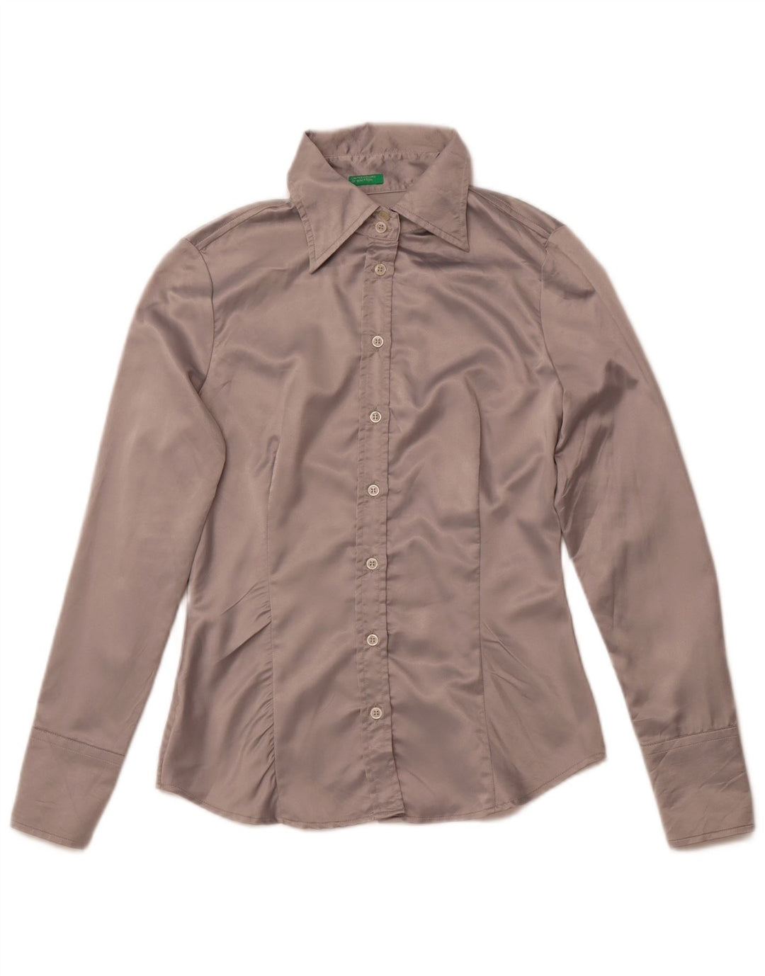 BENETTON Camicia da donna Camicetta UK 10 Small Grigio Poliestere