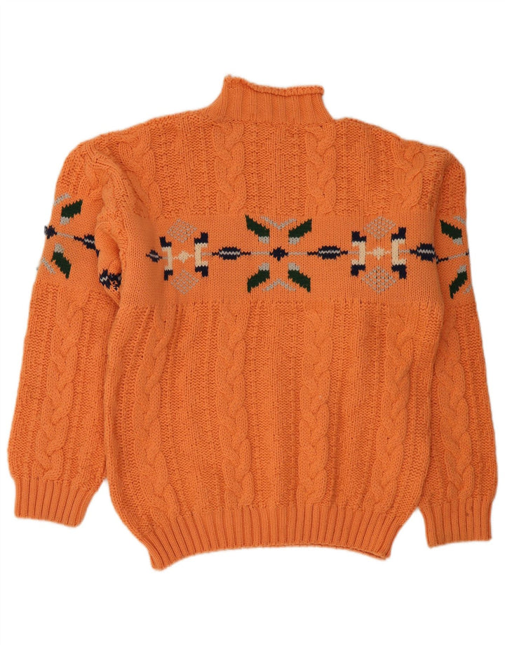 Maglione vintage da uomo con collo alto e lana Fair Isle arancione grande