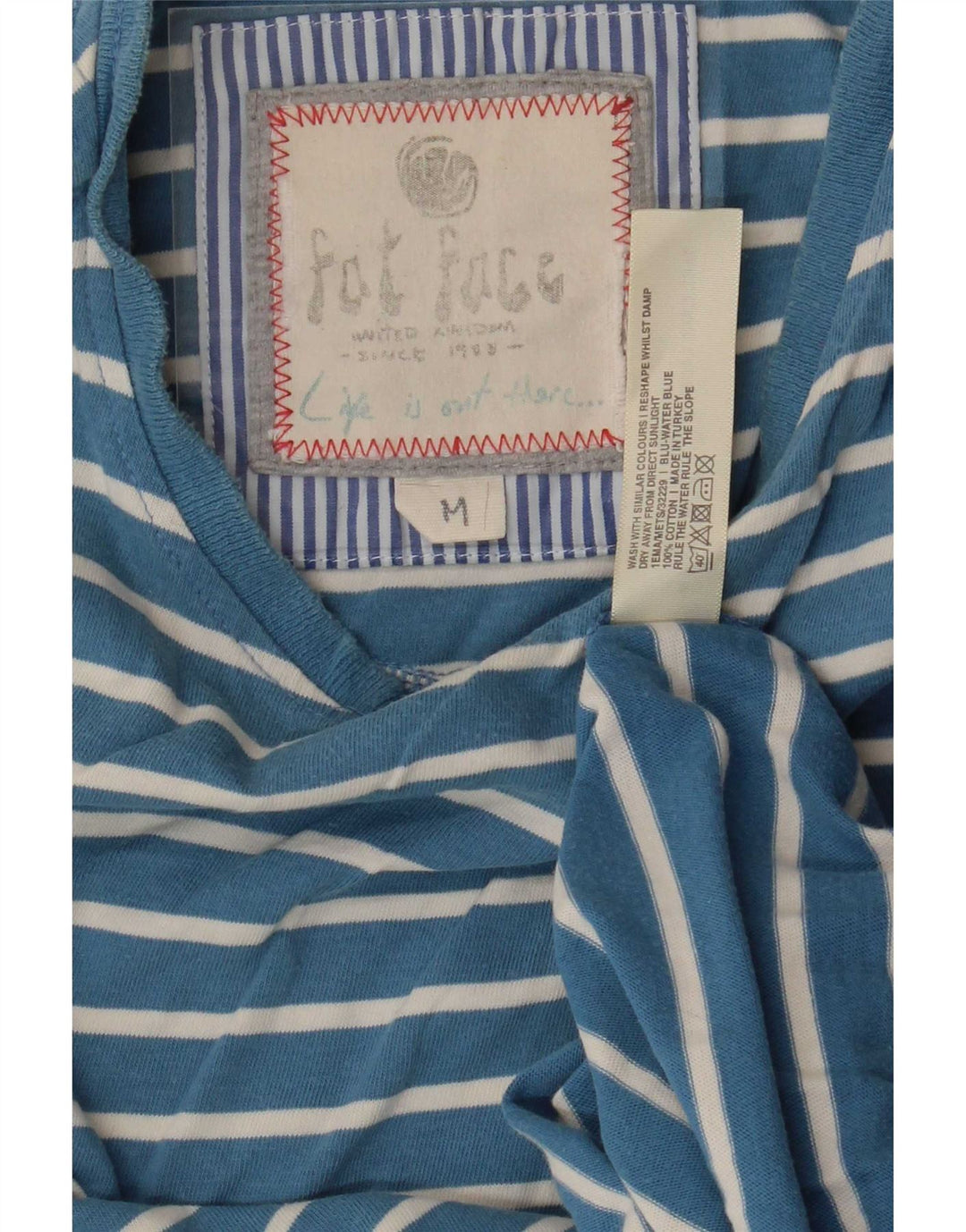 T-shirt da uomo Fat Face Top in cotone a righe blu medio
