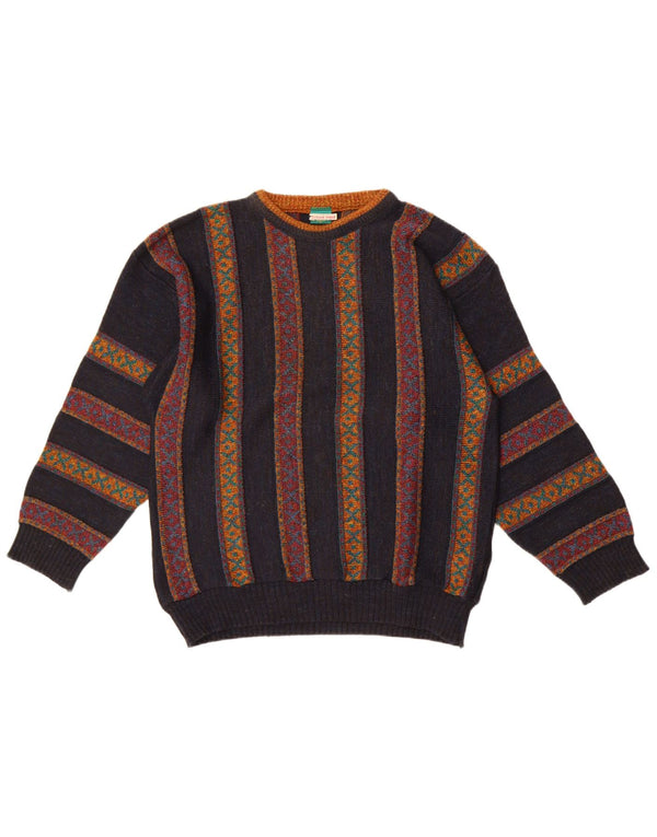 Maglione maglione girocollo da uomo Canda piccolo acrilico a strisce blu navy