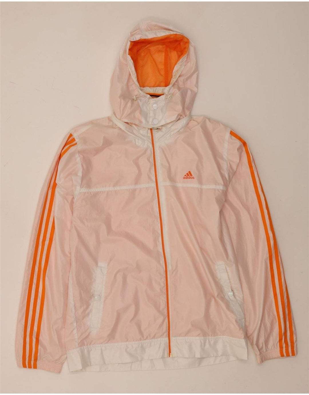 Giacca antipioggia Adidas da uomo con cappuccio grafico UK 38 poliestere bianco medio