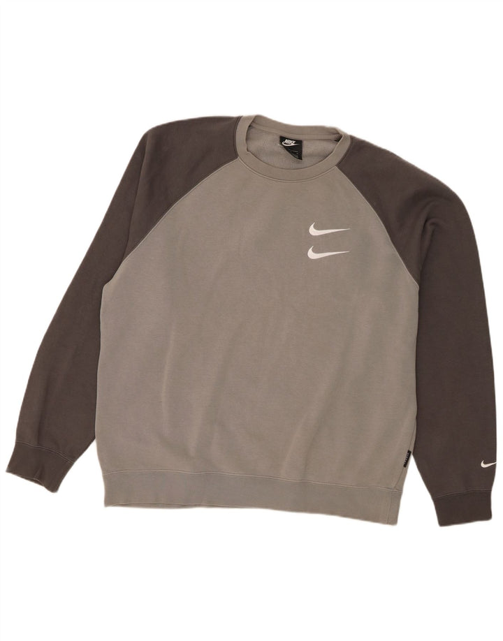 Felpa grafica Nike da uomo, maglione grande, cotone grigio
