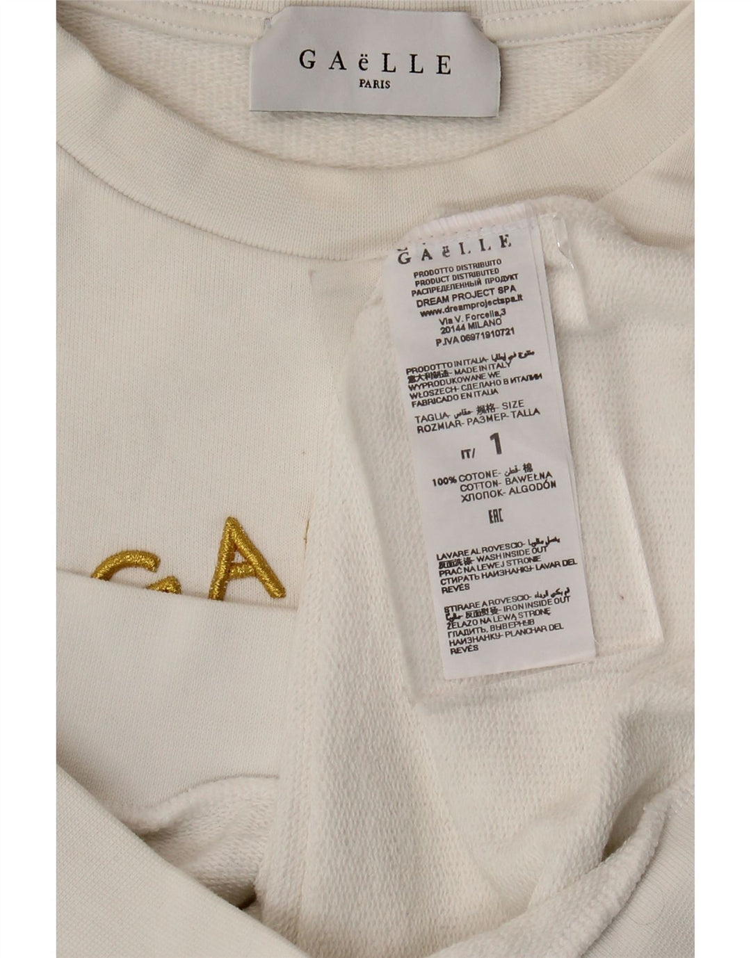 Felpa oversize con grafica da donna Gaelle, maglione UK 10, piccola, cotone bianco