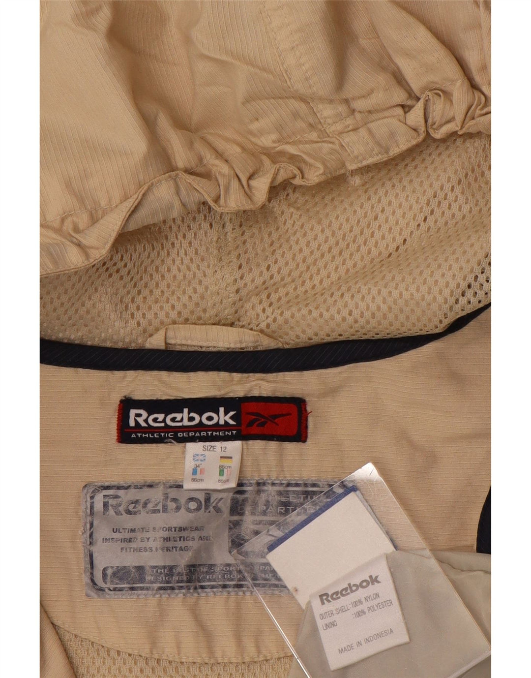 Giacca antipioggia Reebok da donna con cappuccio pullover UK 12 Beige medio Colorblock