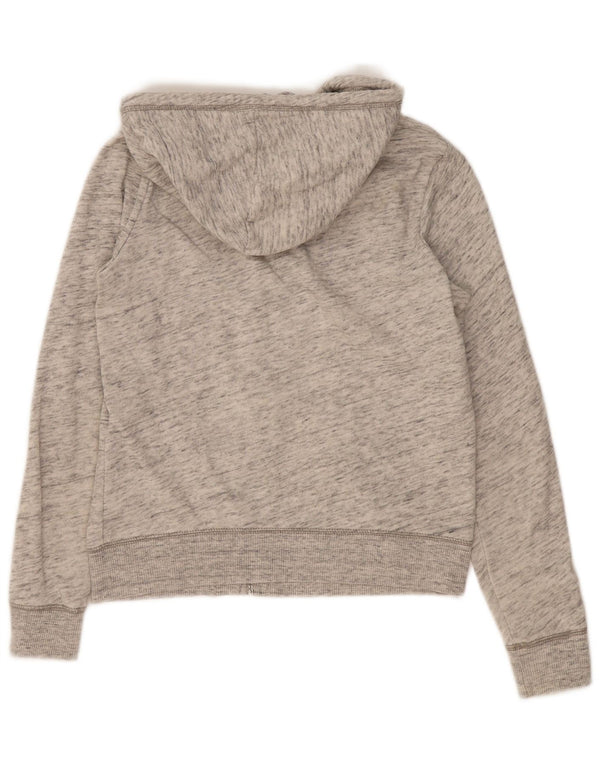 Felpa con cappuccio e zip grafica Hollister da donna UK 14 Large Grey Flecked Cotton