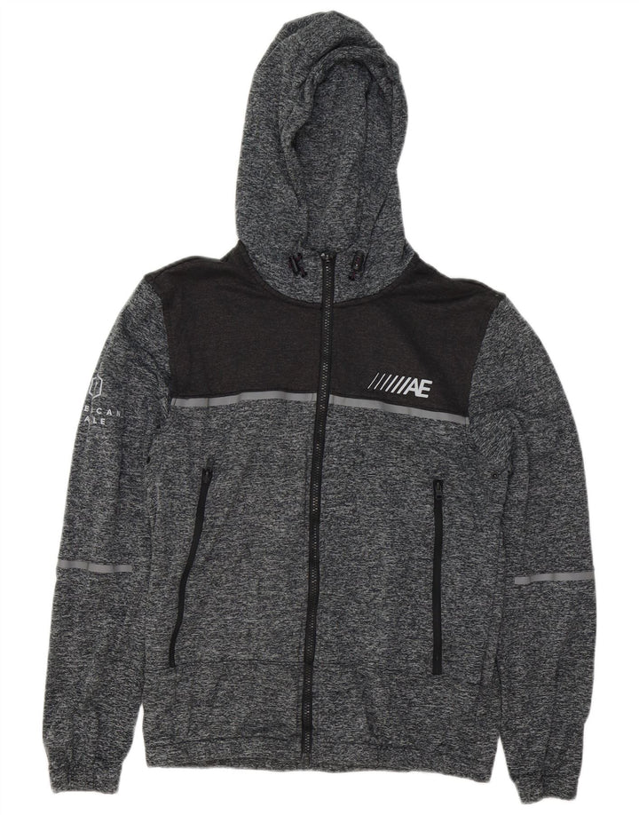 AMERICAN EAGLE Maglione con cappuccio e zip grafica da uomo piccolo grigio screziato