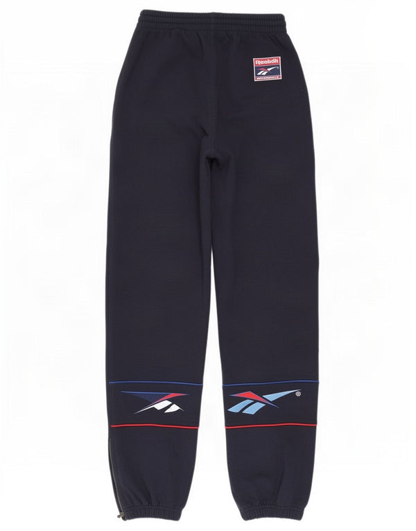 Pantaloni da tuta con grafica Reebok da uomo, pantaloni da jogging, piccoli, in poliestere blu navy