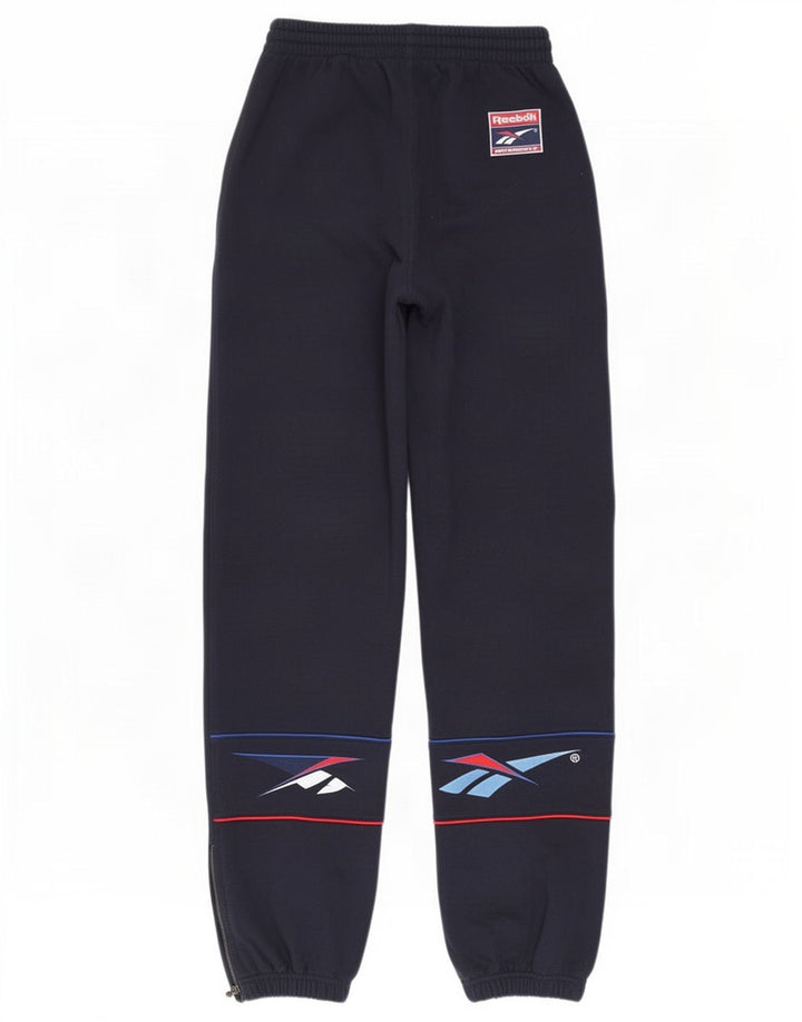 Pantaloni da tuta con grafica Reebok da uomo, pantaloni da jogging, piccoli, in poliestere blu navy