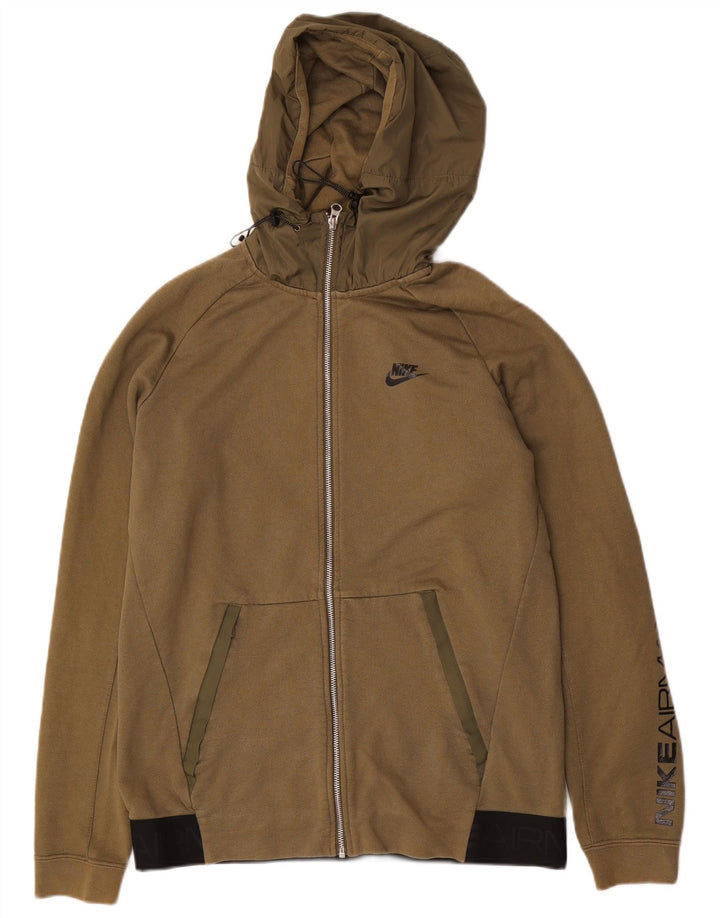 Felpa con cappuccio e zip grafica Nike da uomo in cotone kaki medio