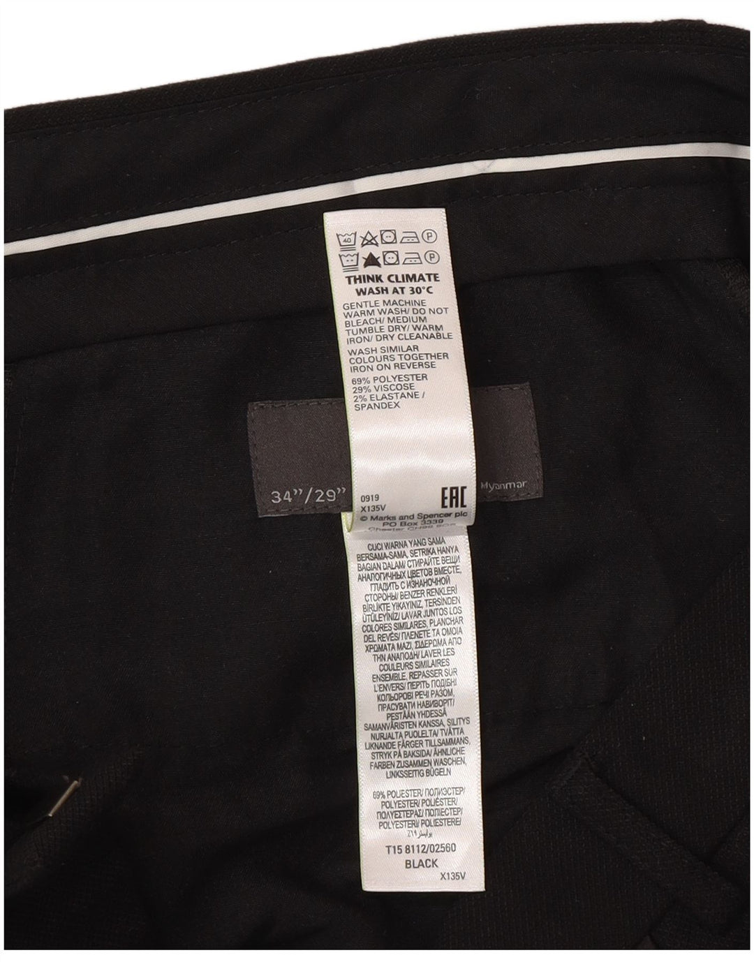 Pantaloni da abito slim da uomo Marks & Spencer W34 L29 poliestere nero