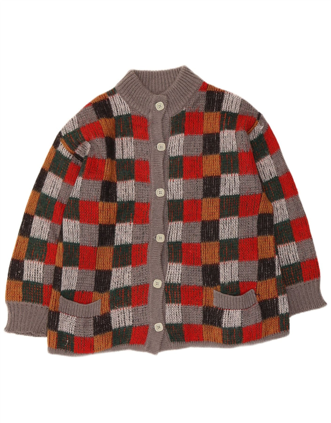 Maglione cardigan oversize da donna vintage UK 16 grande controllo multicolore