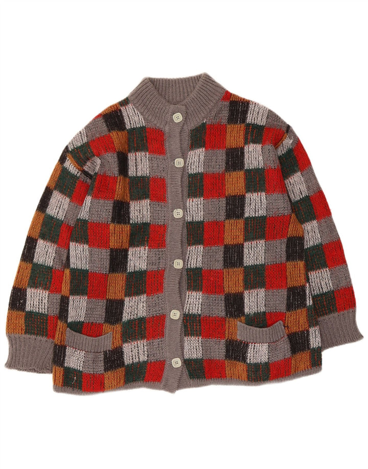 Maglione cardigan oversize da donna vintage UK 16 grande controllo multicolore