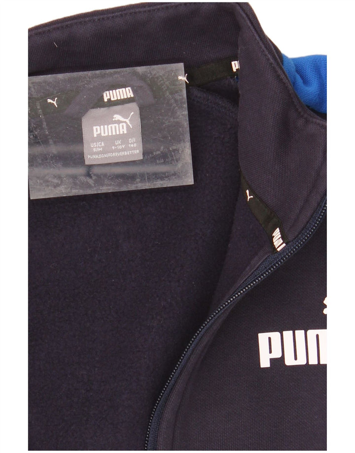 PUMA Boys Graphic Tracksuit Top Jacket 9-10 Years Navy Blue Colourblock