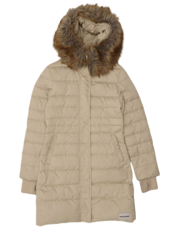 Cappotto imbottito oversize con cappuccio da donna Calvin Klein Jeans UK 10 piccolo Beige