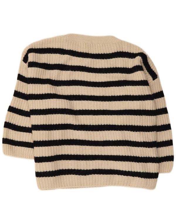 Maglione Zara da donna con scollo a barchetta con maniche a 3/4 UK 10 piccolo a righe beige