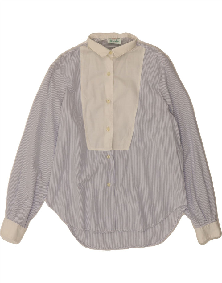 BENETTON Womens Shirt UK 10 Small Blue Pinstripe Cotton Vintage Benetton and Second-Hand Benetton from Messina Hembry 