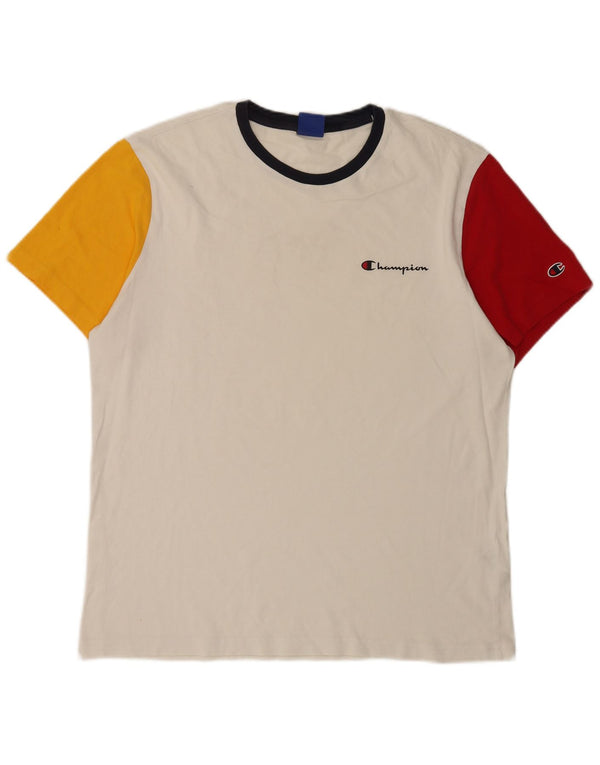 T-shirt da uomo Champion Top 2XL cotone color block bianco