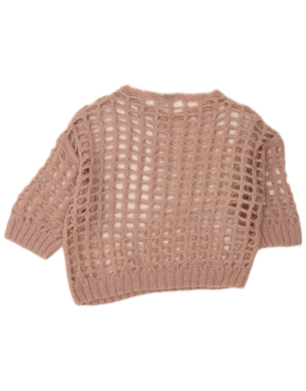 Maglione da donna Liu Jo corto all'uncinetto con scollo a barca UK 10 piccolo rosa