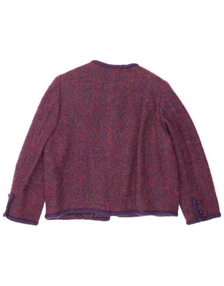 Giacca blazer da donna vintage UK 18 XL lana a quadri viola