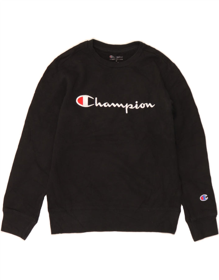 CHAMPION Boys Graphic Sweatshirt Jumper 9-10 Years Medium Black Cotton Vintage Champion and Second-Hand Champion from Messina Hembry 