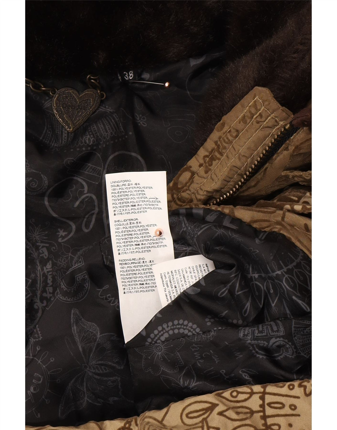 DESIGUAL Cappotto imbottito con grafica con motivo astratto da donna EU 38 Marrone medio