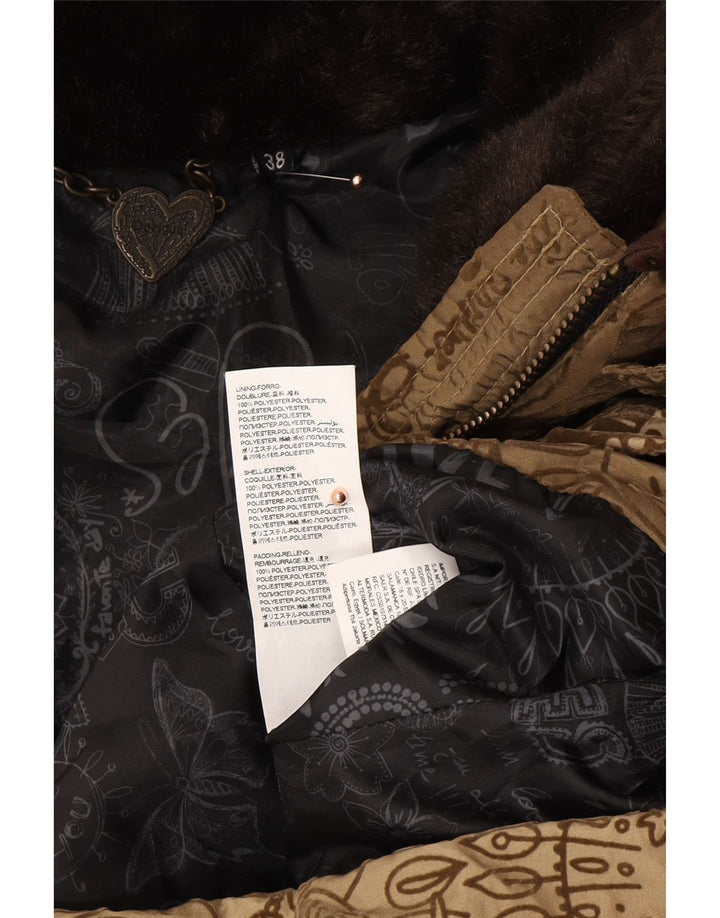 DESIGUAL Cappotto imbottito con grafica con motivo astratto da donna EU 38 Marrone medio