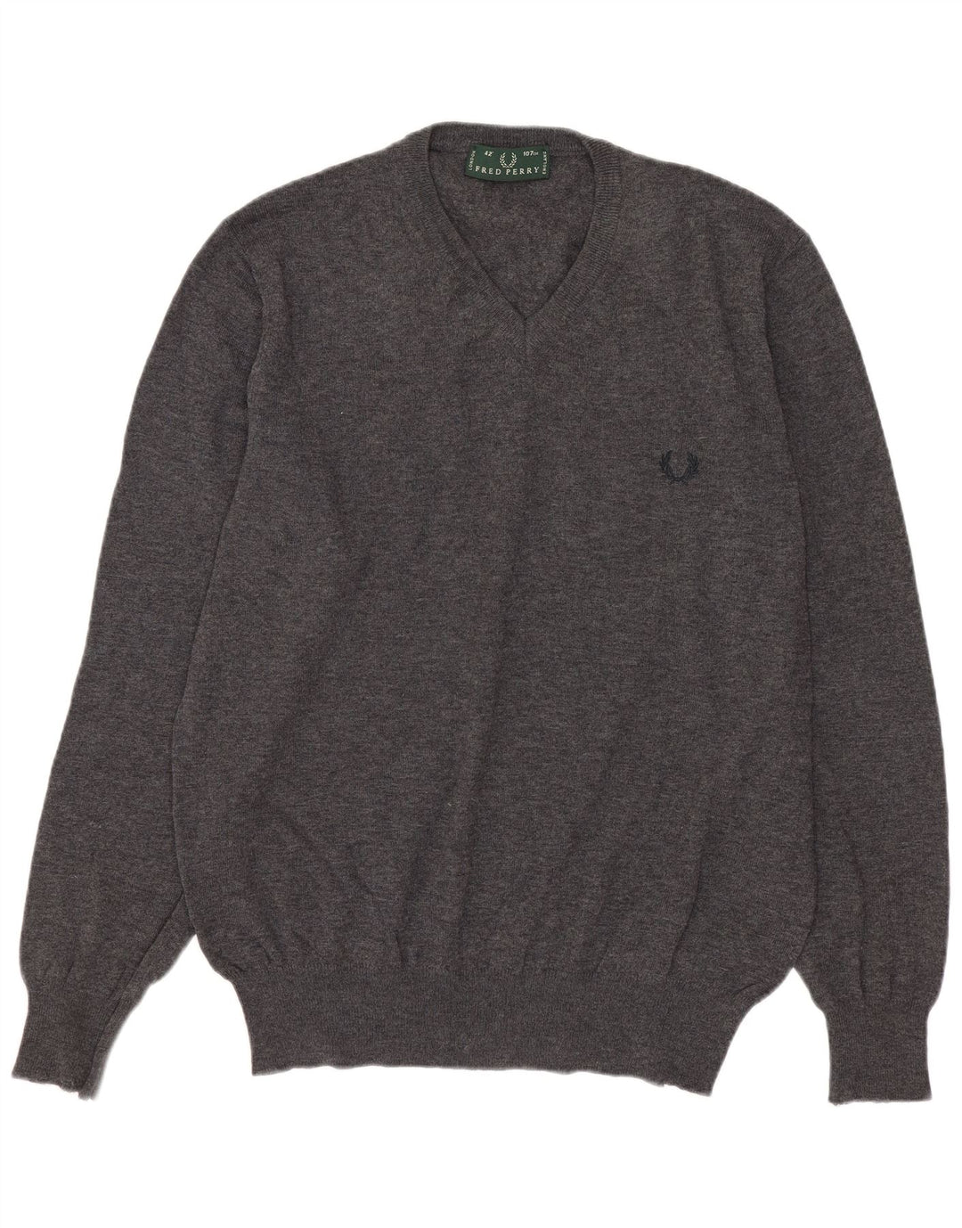 Maglione da uomo con scollo a V Fred Perry in lana grigio medio