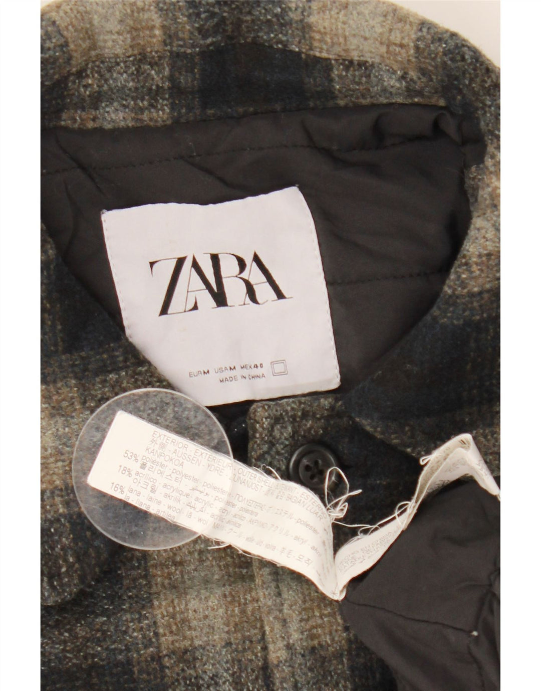 Zara Camicia da uomo in flanella da boscaiolo, poliestere medio a quadri nero
