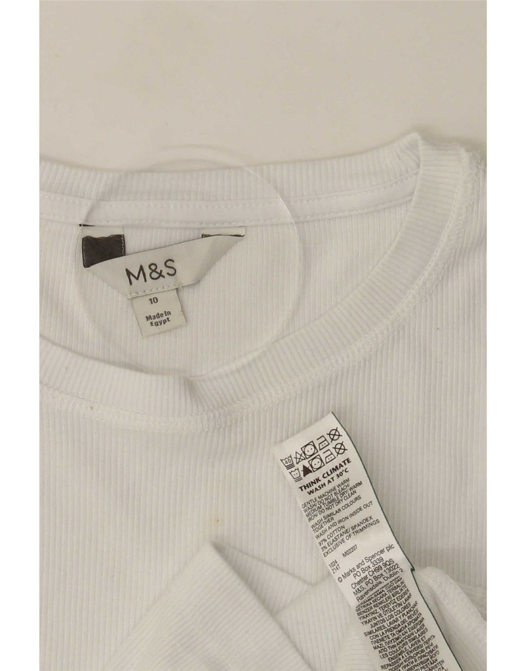 Marks & Spencer Top da donna manica lunga UK 10 piccolo cotone bianco