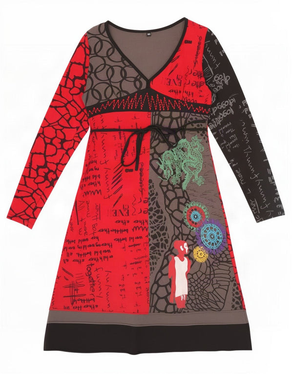 Desigual Abito da donna a linea A con grafica UK 10 Small Rosso Colourblock