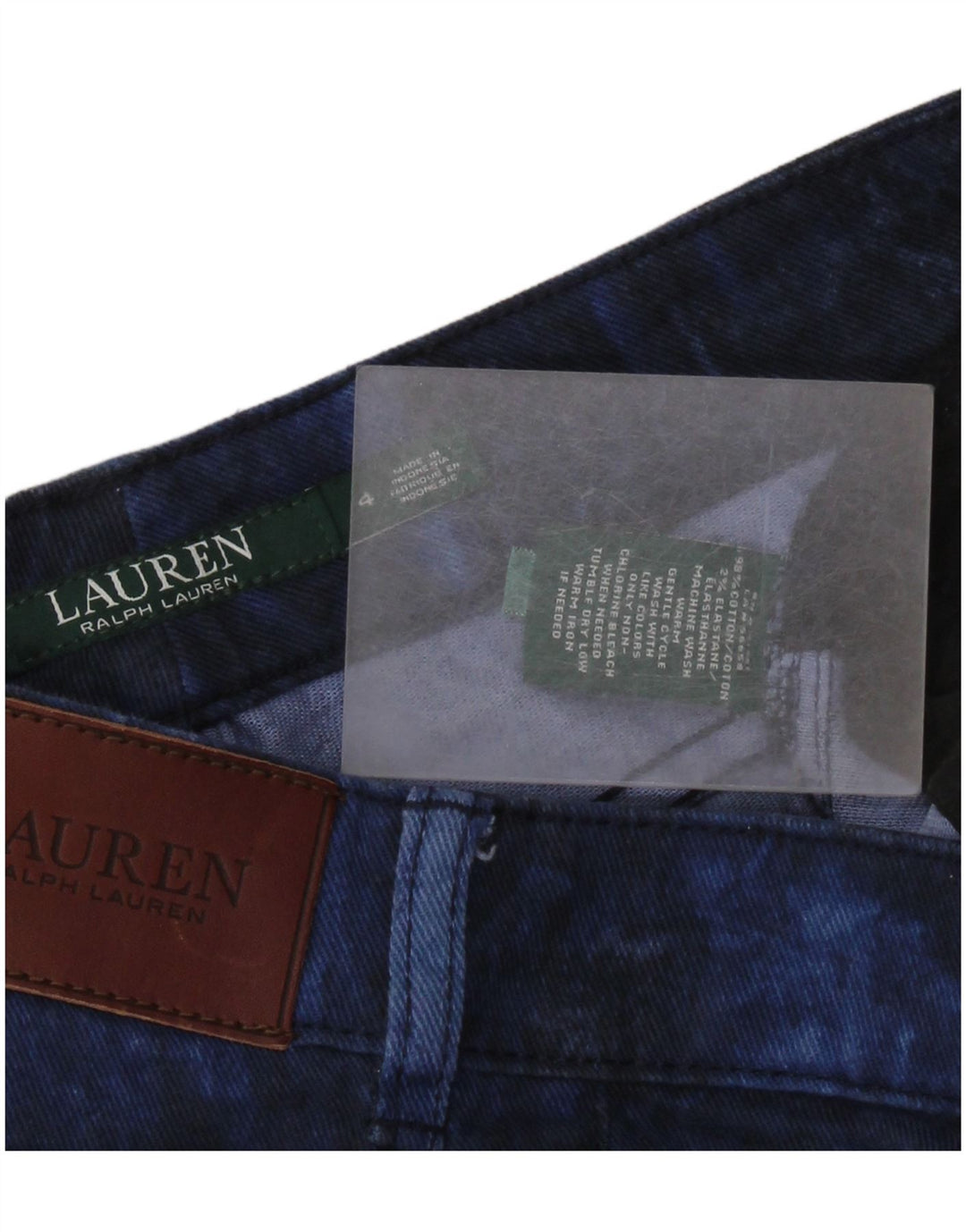 RALPH LAUREN Jeans slim da donna US 4 Small W30 L26 Cotone tie dye blu navy