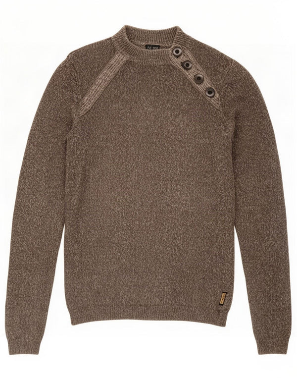 Armani Jeans Maglione da uomo con bottoni e collo in canapa screziata marrone medio