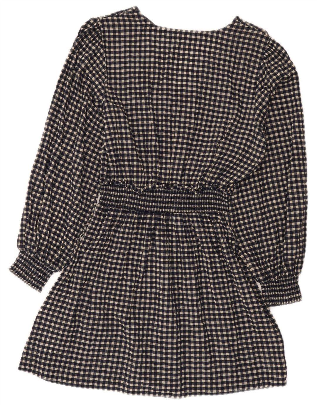 Abito basic a maniche lunghe da donna Zara UK 10 piccolo in cotone a quadretti blu navy