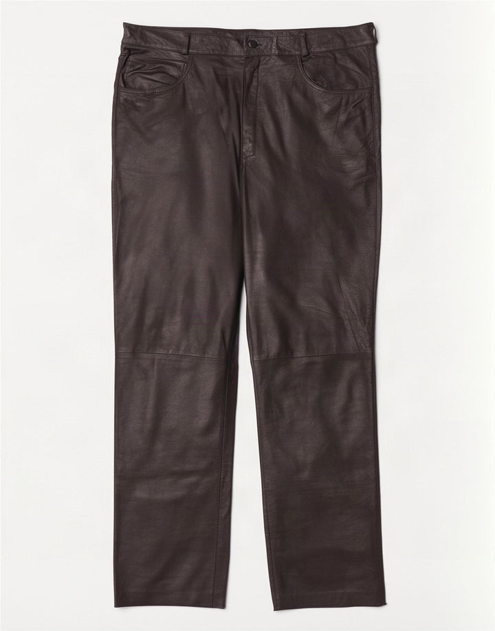 Pantaloni dritti in pelle vintage da donna W36 L32 neri