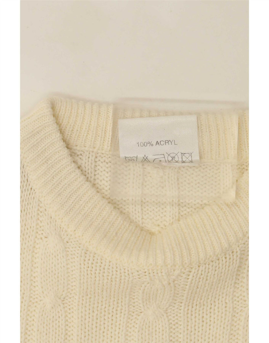 Maglione girocollo da uomo vintage grande in acrilico bianco sporco