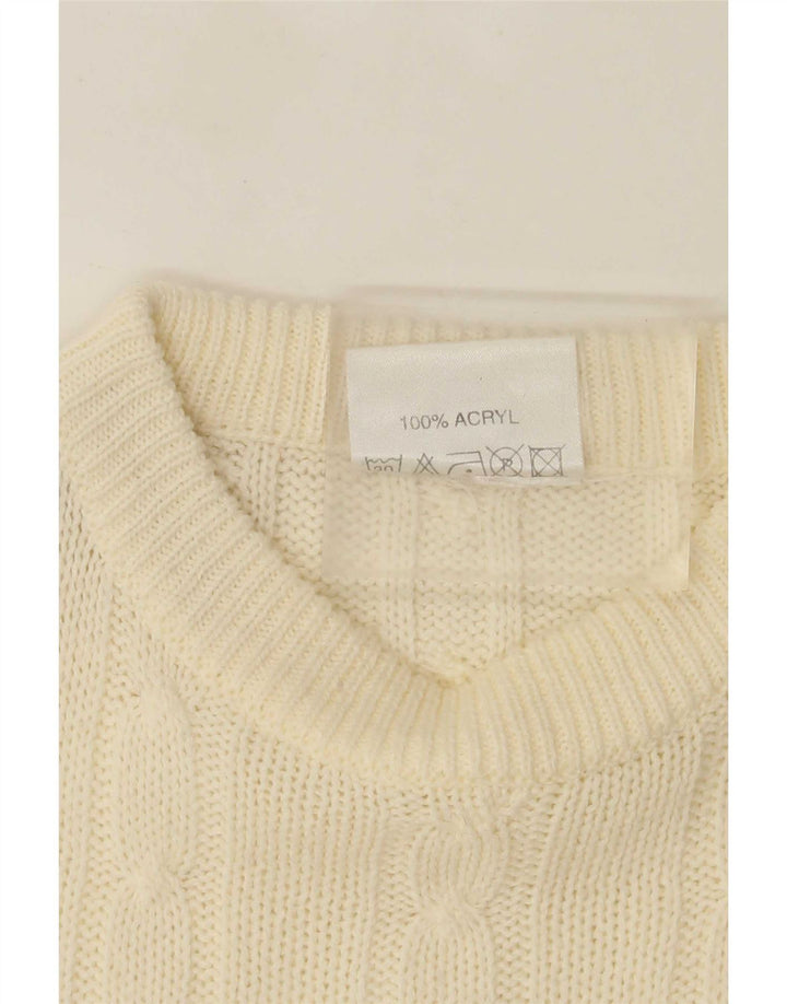 Maglione girocollo da uomo vintage grande in acrilico bianco sporco