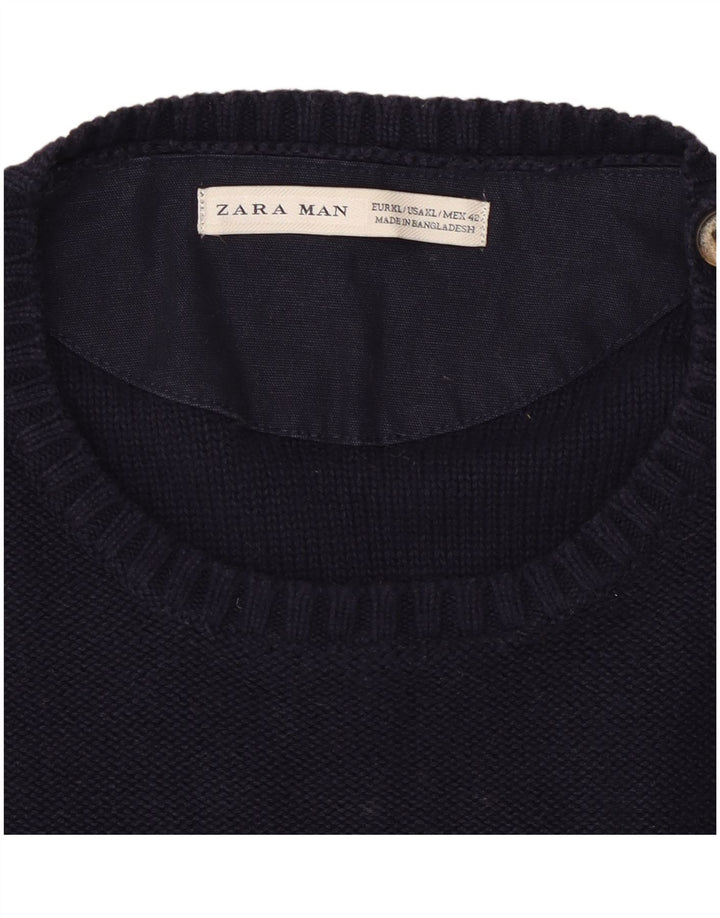 Maglione maglione girocollo da uomo Zara XL in cotone a righe blu navy
