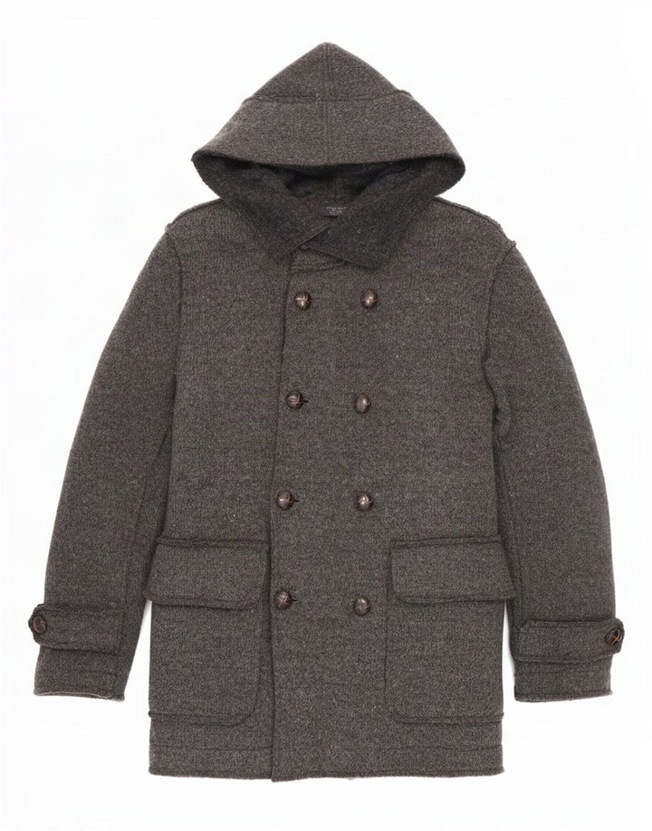 Cappotto da uomo Zara con giacca a vento doppio petto con cappuccio UK 38 Lana grigio medio
