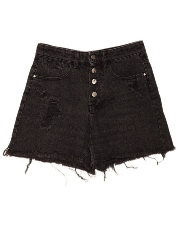 Pantaloncini in denim invecchiato da donna Zara EU 36 XS W26 cotone nero