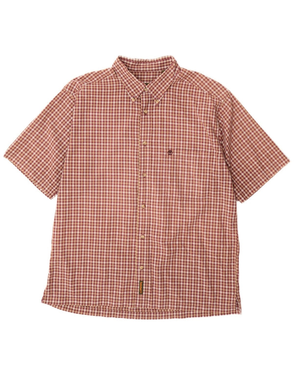 TIMBERLAND Camicia a maniche corte da uomo XL in cotone a quadri bordeaux