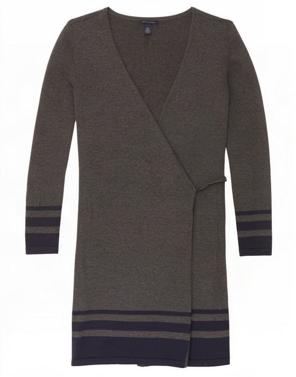 Abito a portafoglio in maglia da donna Tommy Hilfiger UK 6 XS cotone a righe grigie