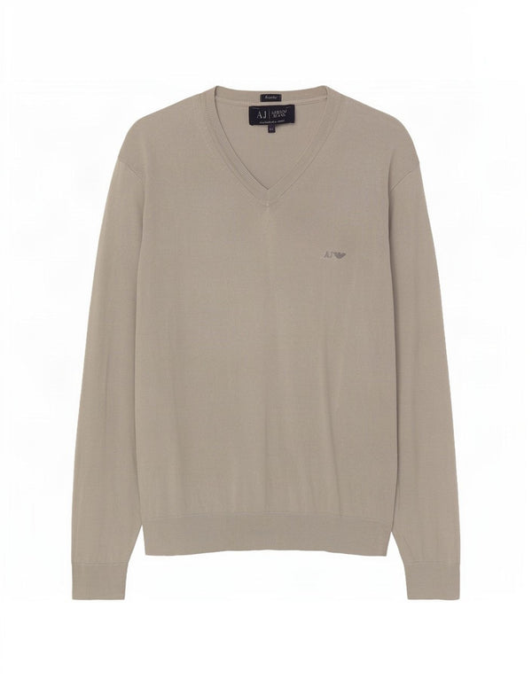 Maglione da uomo Armani Jeans vestibilità regolare con scollo a V XL in cotone grigio