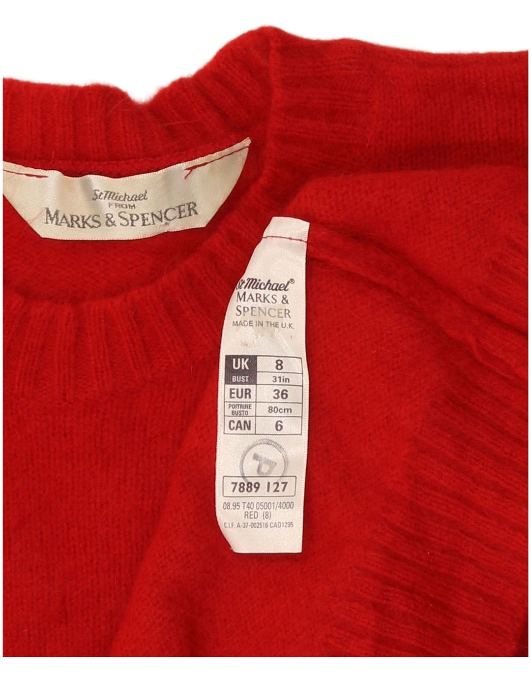 Maglione maglione girocollo corto da donna Marks & Spencer UK 8 piccolo rosso