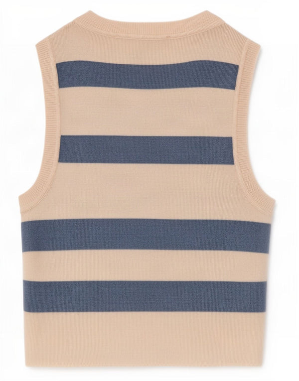 Canotta corta da donna Zara UK 8 piccola in viscosa a righe bianco sporco